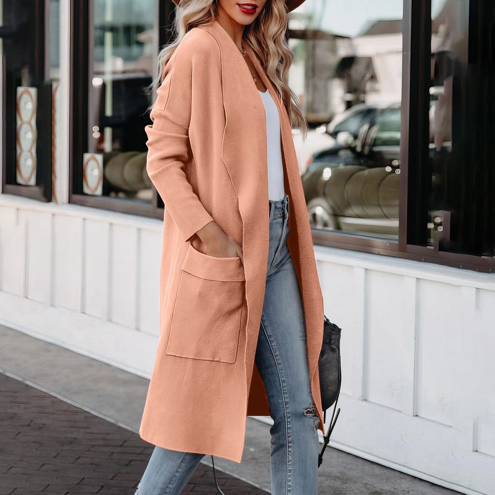 Valenzora - Stylish women's casual long solid color coat with pockets
