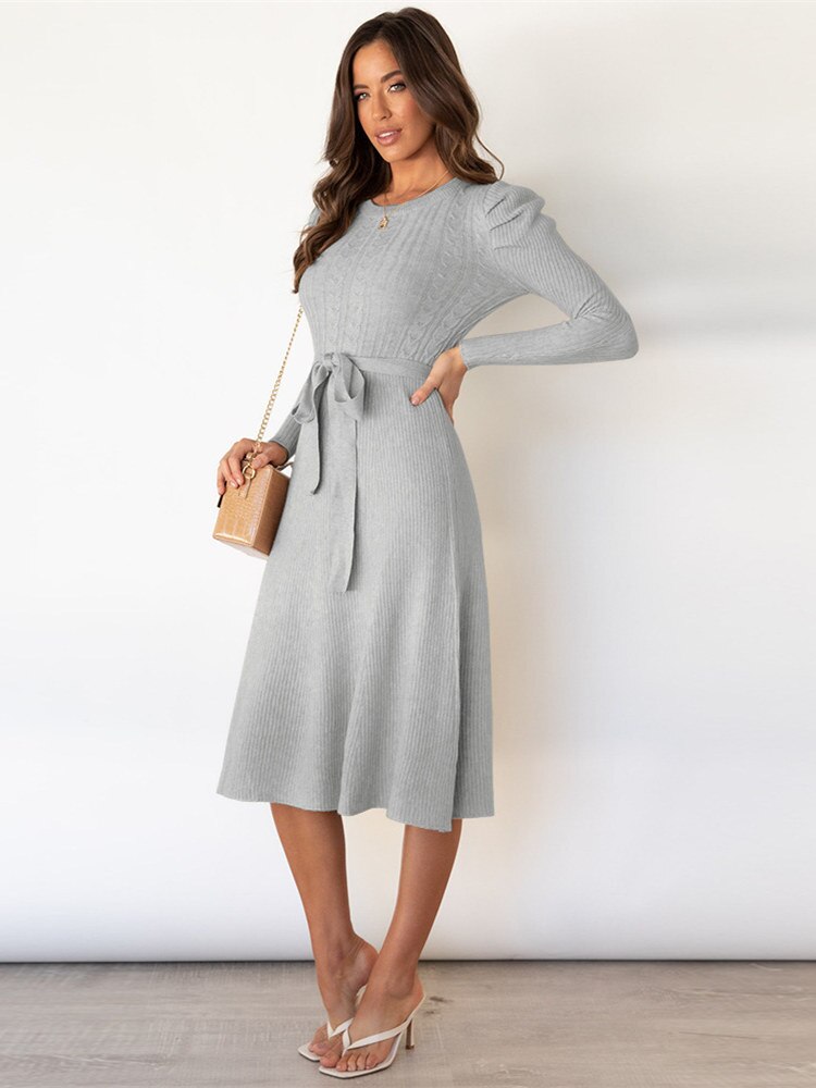 Valenzora | Elegantes Strick-Midikleid mit Gürtel für Damen