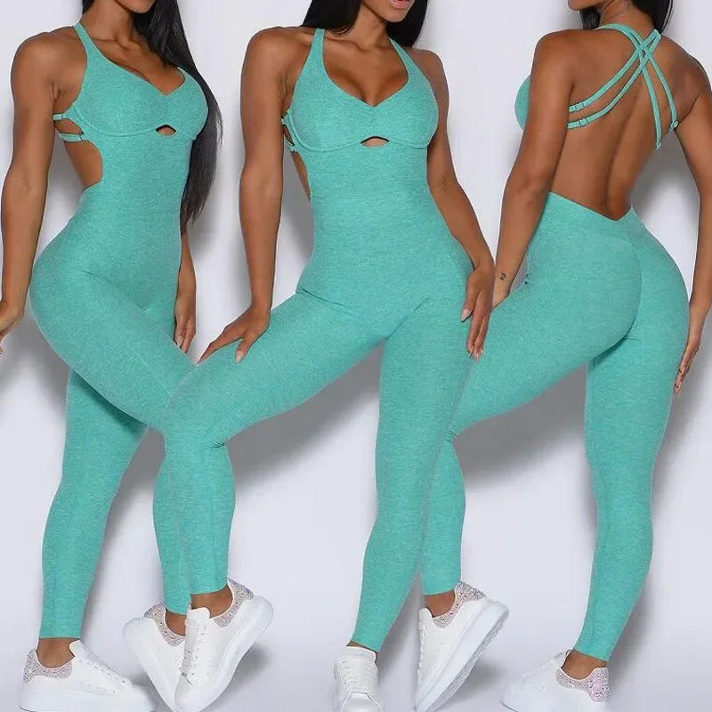 Valenzora | Sporty Jumpsuit Women's Sportswear Push-Up Gym Set Women's Fitness Overall Lycra Sports Outfit for Women Sportswear Yoga Clothing Pink