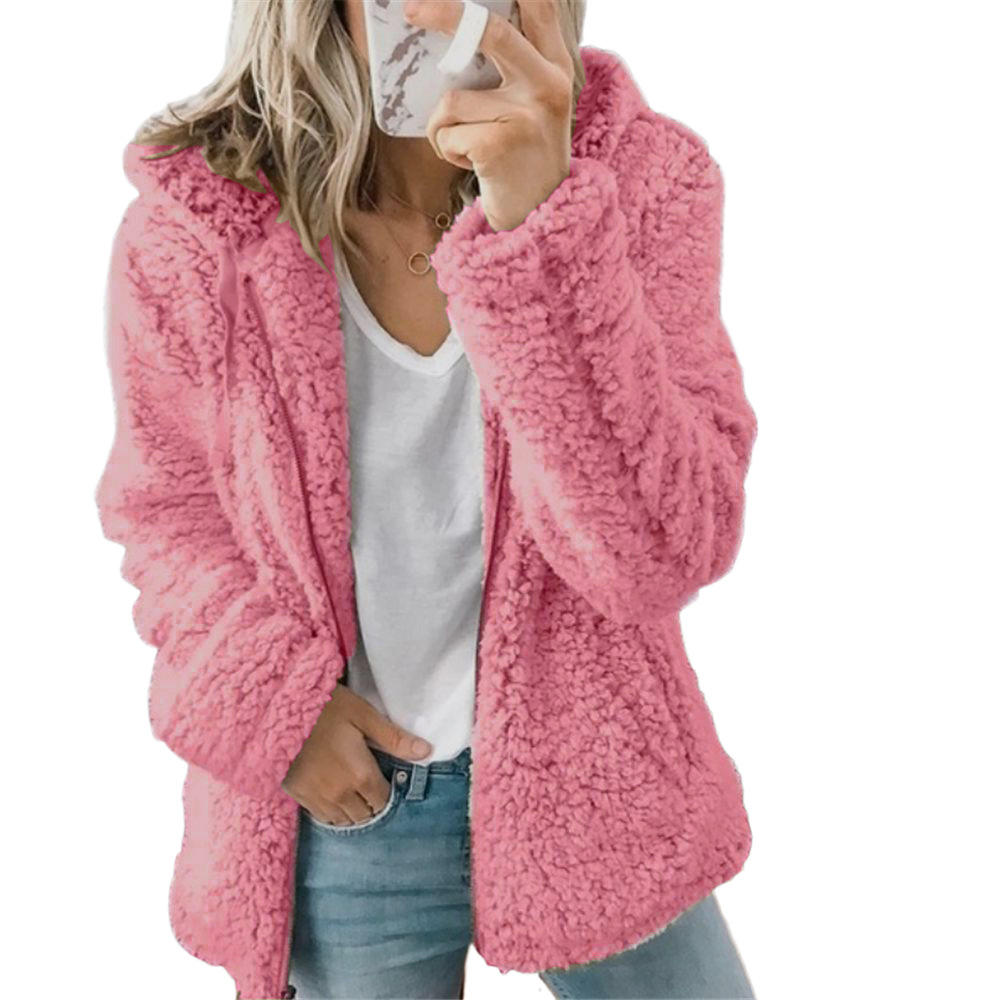 Valenzora Damenmode | Eleganter Teddyfellmantel mit Bärenohren: Weicher Fleece-Mantel mit Taschen und Reißverschluss