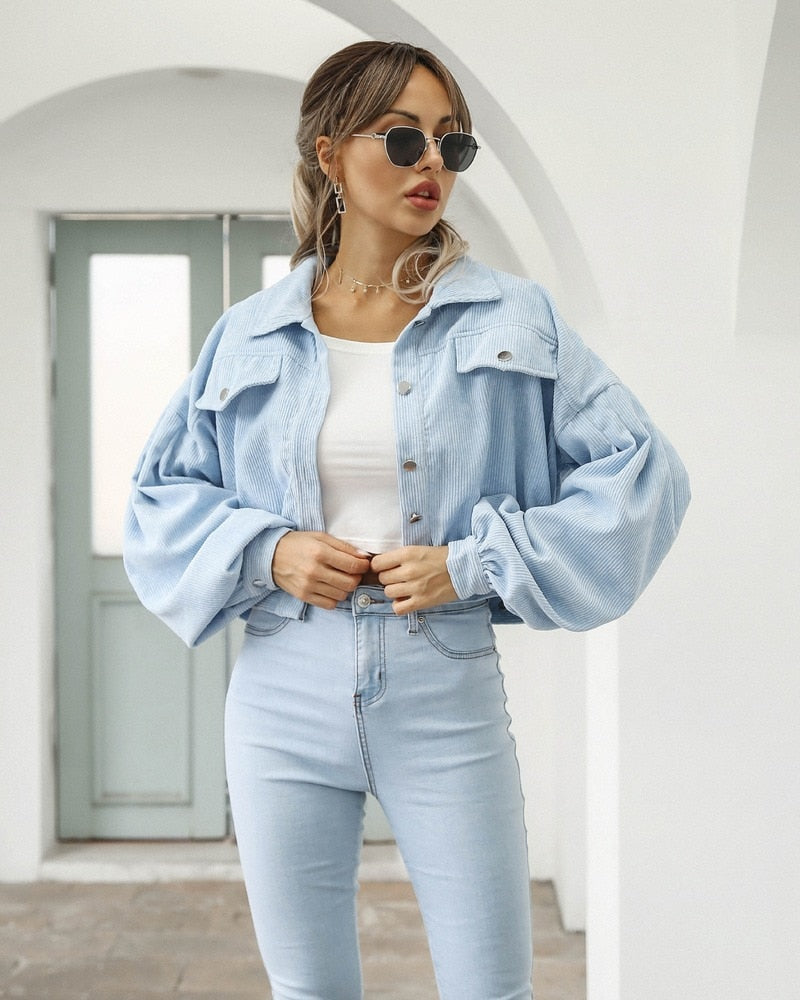 Valenzora | Corduroy Crop Jacket for Women Autumn Fashion 2023