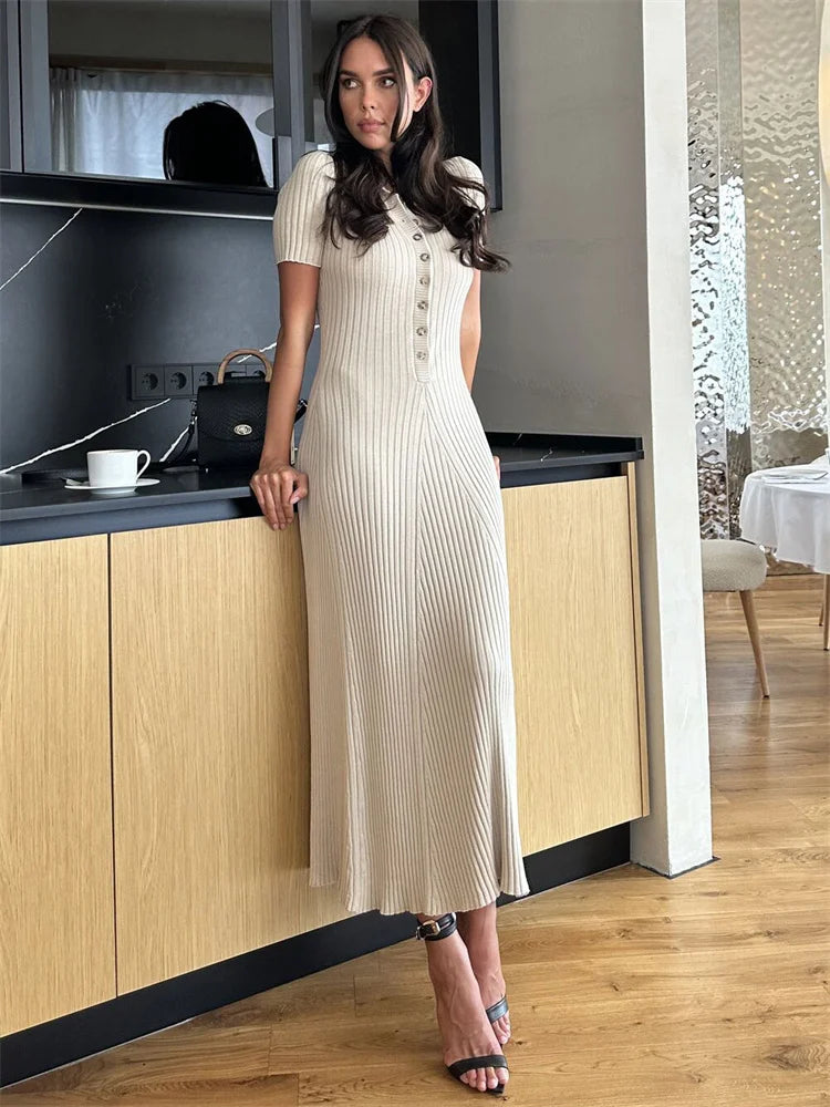 Valenzora | Patchwork Lapel Knit Maxi Dress