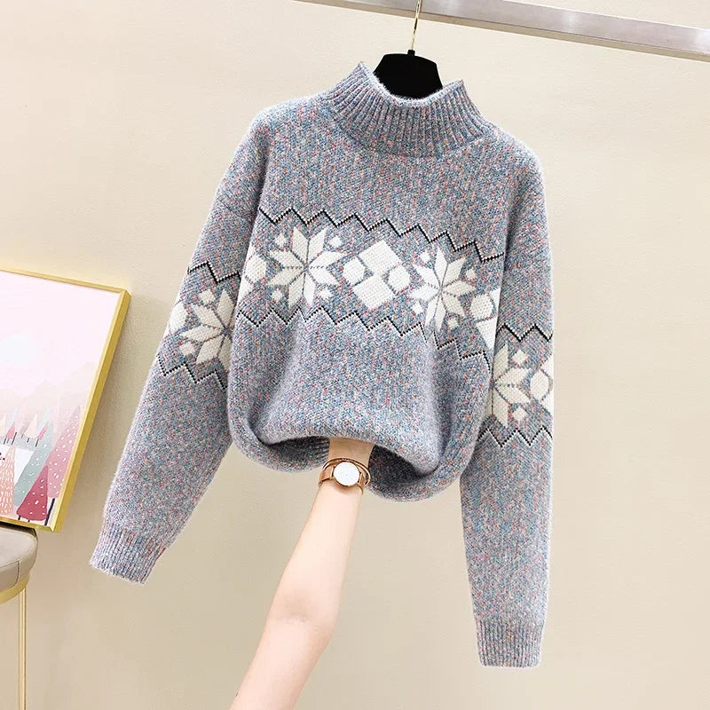 Valenzora - Hässlicher Weihnachtspullover - Gemütlicher Schneeflocken-Rollkragenpullover