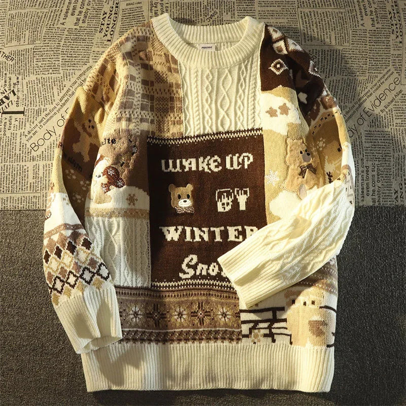 Valenzora - Ugly Christmas Sweater - Loose retro sweater with V-neck and color block design
