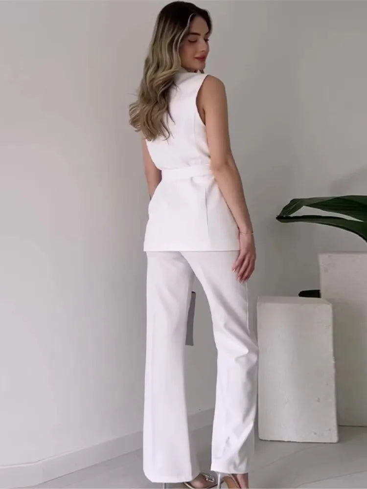 Valenzora | Sleeveless blazer suit, tailored fit, wrap V-neck, wide-leg trousers