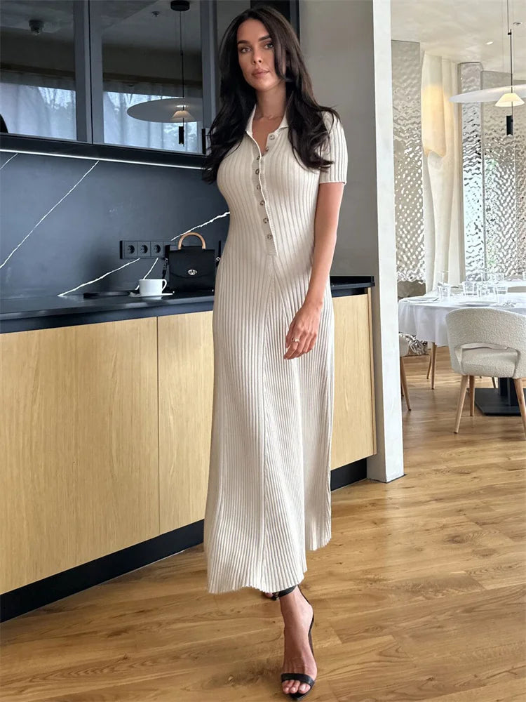 Valenzora | Patchwork Lapel Knit Maxi Dress
