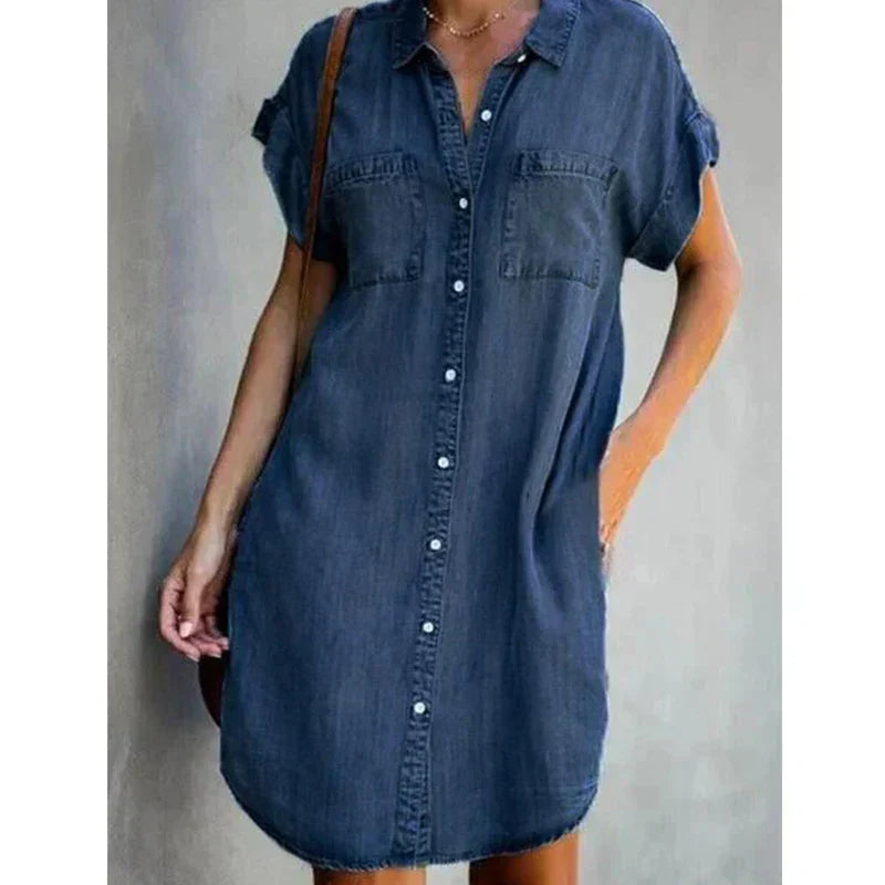 Valenzora | Lässiges, kurzärmeliges Jeans-Minikleid für Damen mit Knöpfen