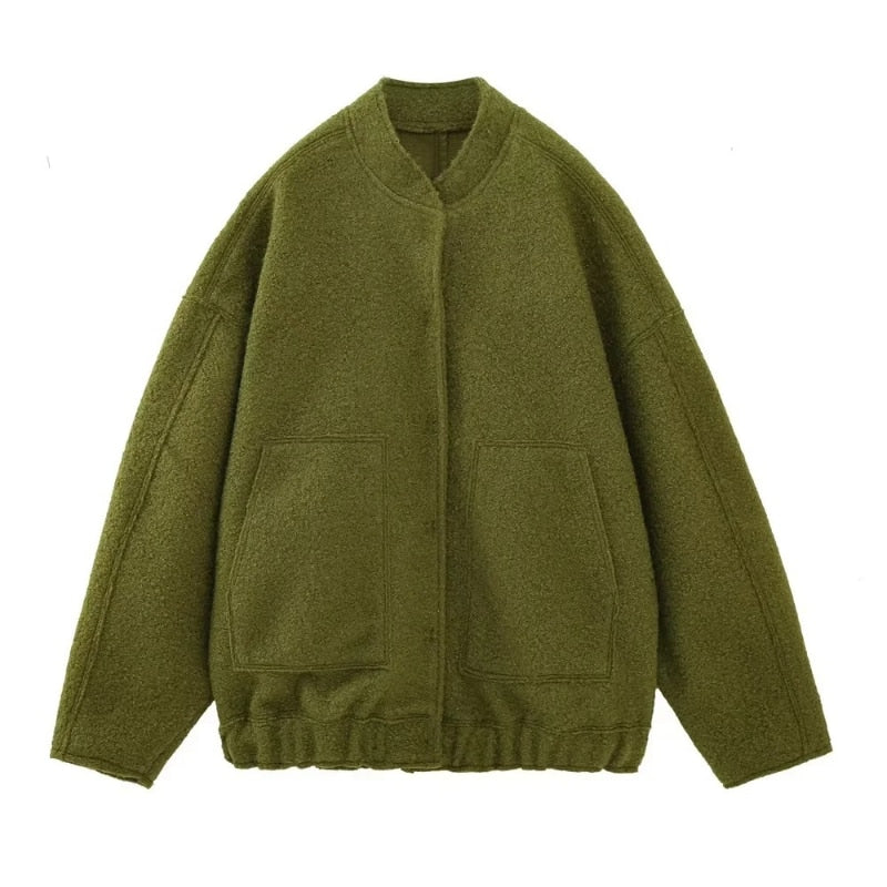 Valenzora - Oversized wool coat with round neck and buttons