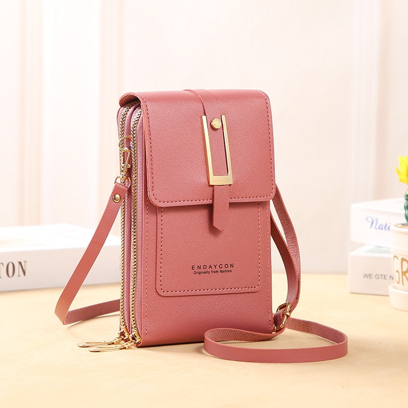 Valenzora Leder-Smartphone-Clutch | Damenhandtasche mit Touchscreen-Fenster