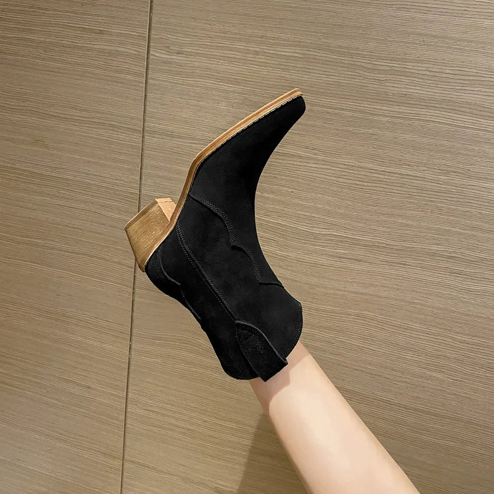 Valenzora | Cowhide Leather Women's Suede Women's Boots with Heel