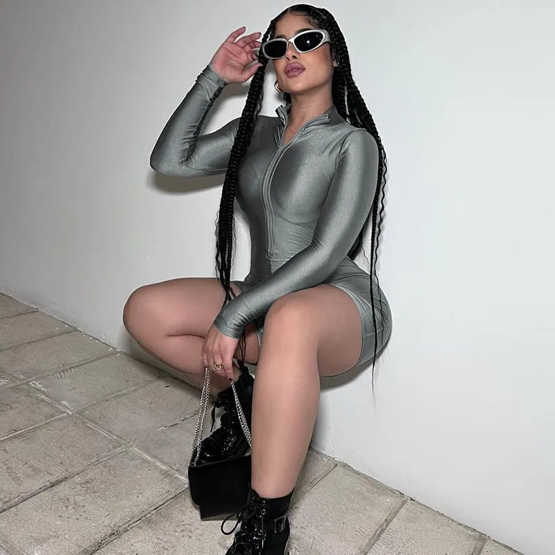 Valenzora | Smooth emerald bodysuit with full-length zipper