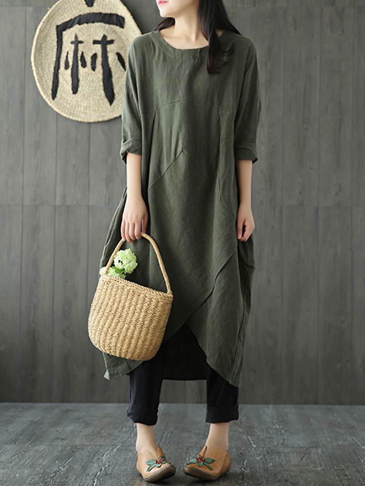 Valenzora Long-sleeved irregular midi dress