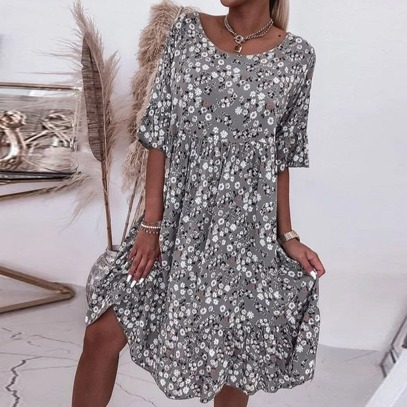 Melisini™ - Floral print dress with O-neck