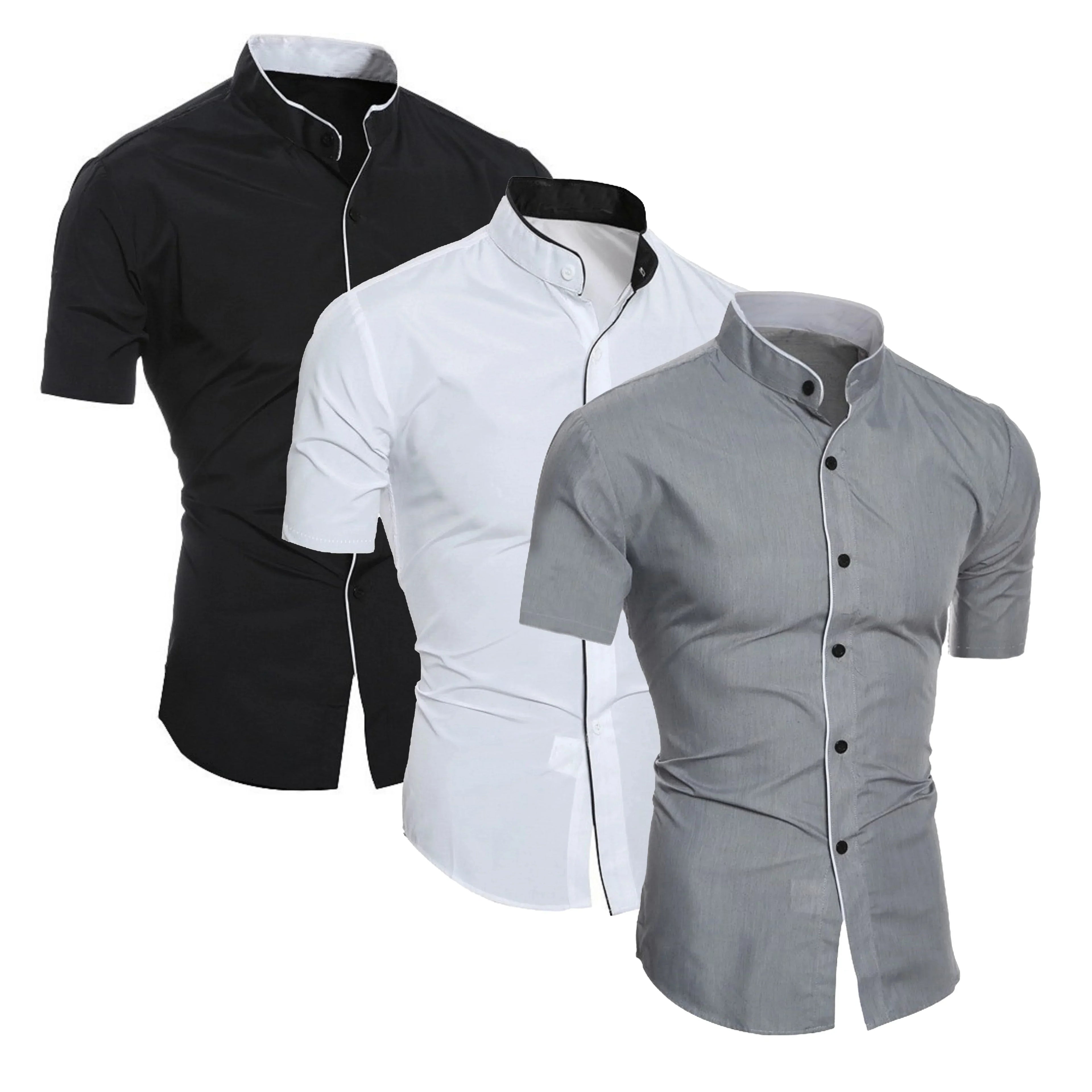 Valenzora | Slim Fit Stand-Up Collar Short-Sleeve Shirt Business Casual