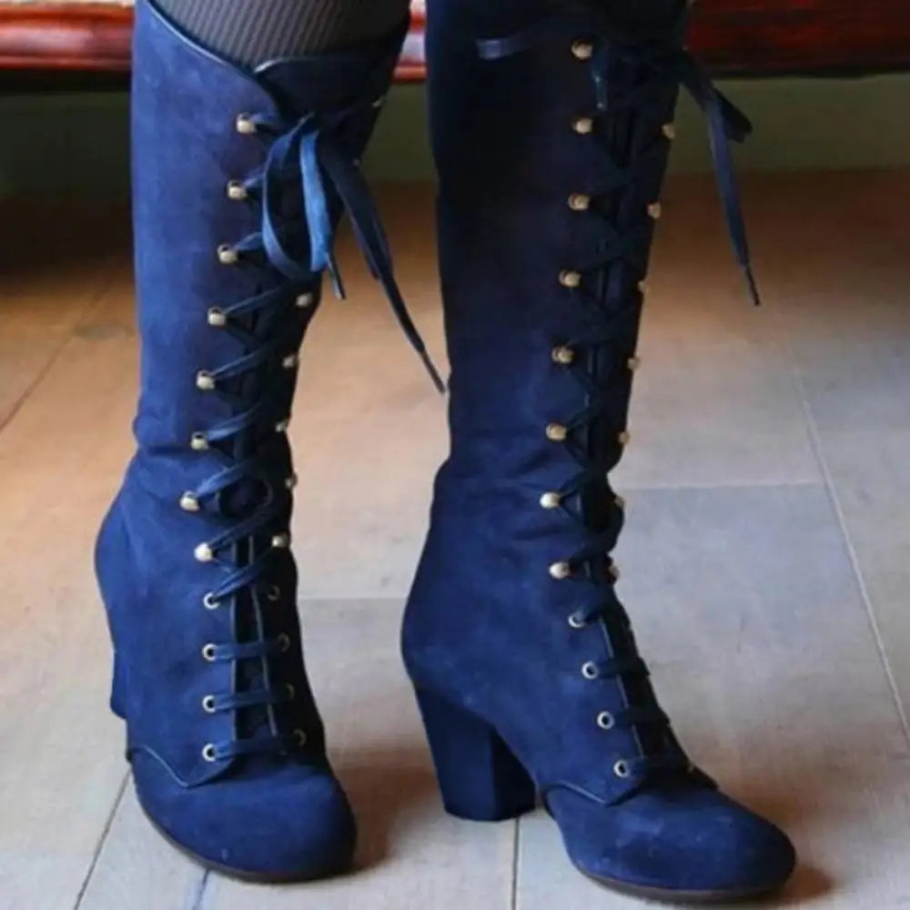 Valenzora | Elegante kniehohe Schnürstiefel mit Blockabsatz