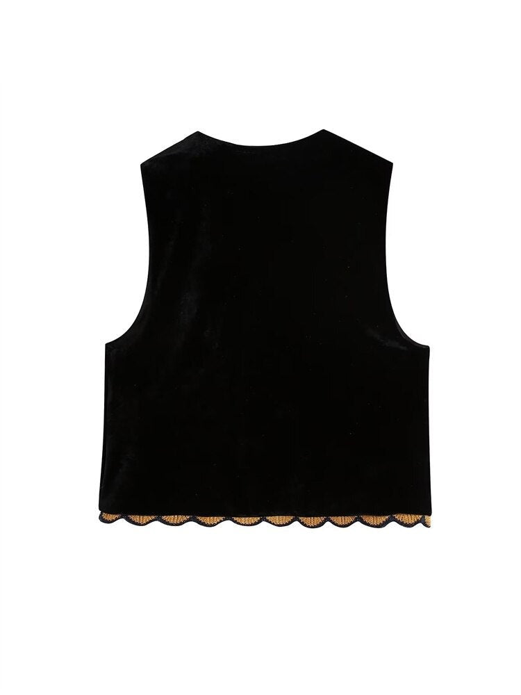 Valenzora | Vest with sequined floral embroidery, patchwork waist coat made of velvet