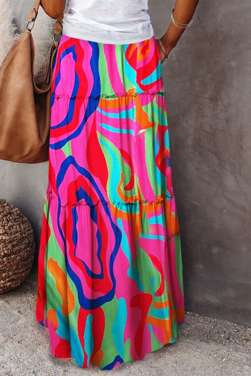 Valenzora | High-waisted long printed A-line skirt floral skirt