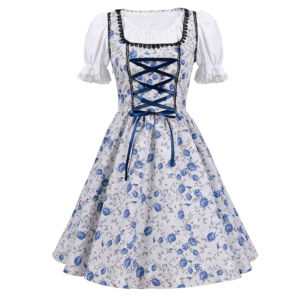 Valenzora | Kurzärmeliges Spitzen-Oktoberfestkleid mit Schürze