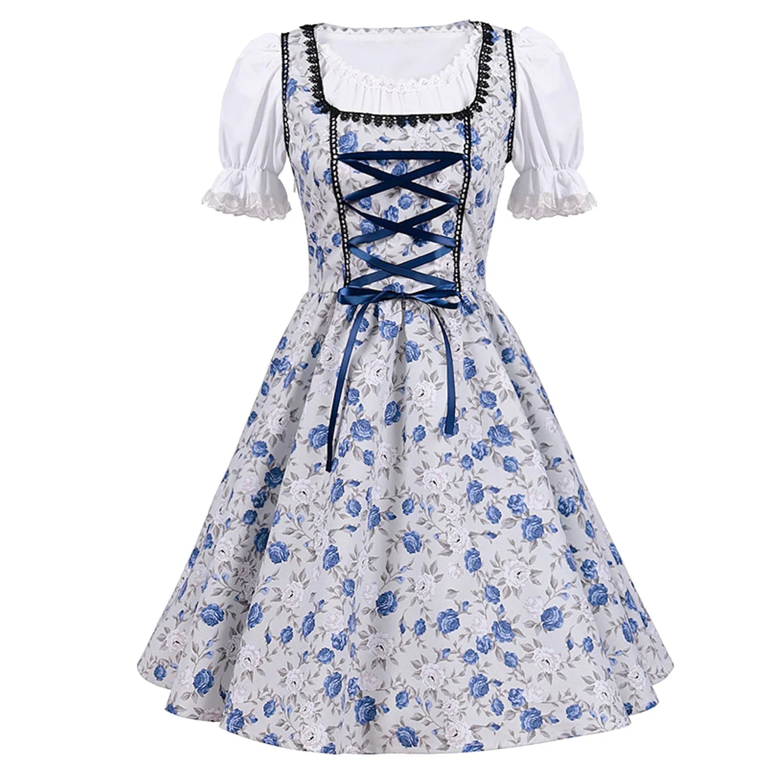 Valenzora | Kurzärmeliges Spitzen-Oktoberfestkleid mit Schürze