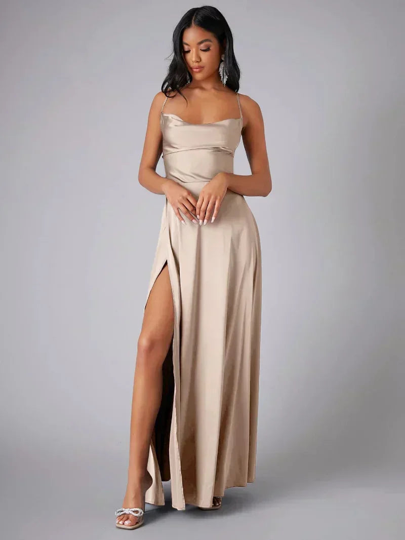 Valenzora | Seidenmaxikleid mit geflochtenem Rücken. Kleiden Sie sich für festliche Anlässe. Lucette