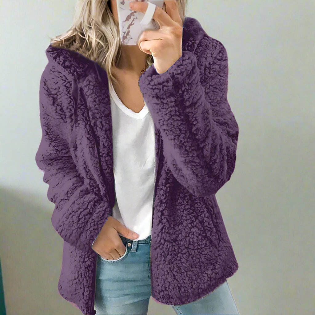 Valenzora | Women's Teddy Fleece Jacket with Hood - Soft Winter Jacket with Zipper