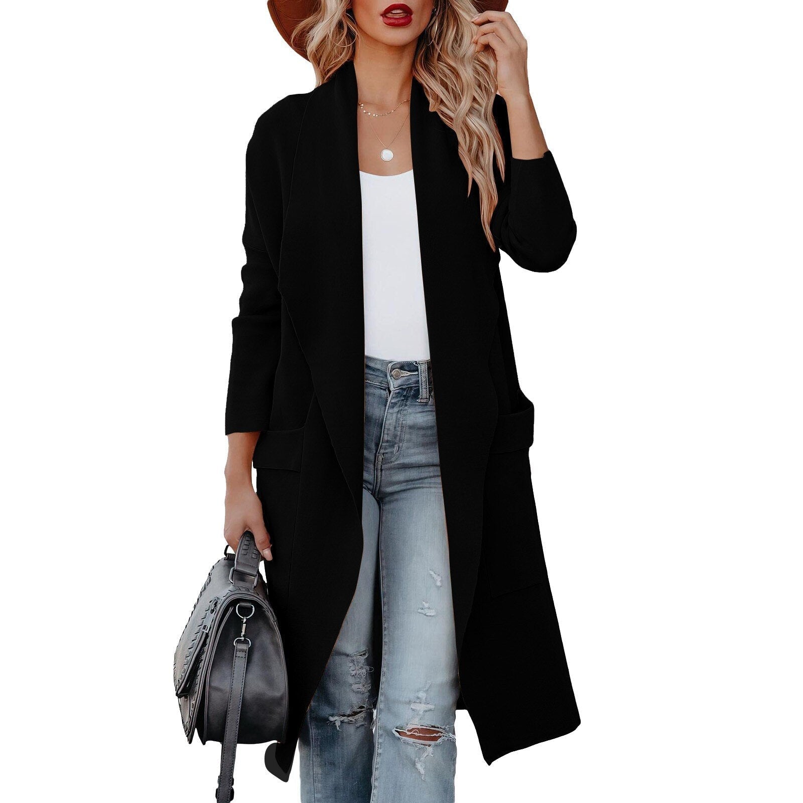 Valenzora - Stylish women's casual long solid color coat with pockets