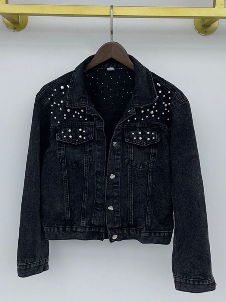Valenzora | Casual denim jacket with pearls