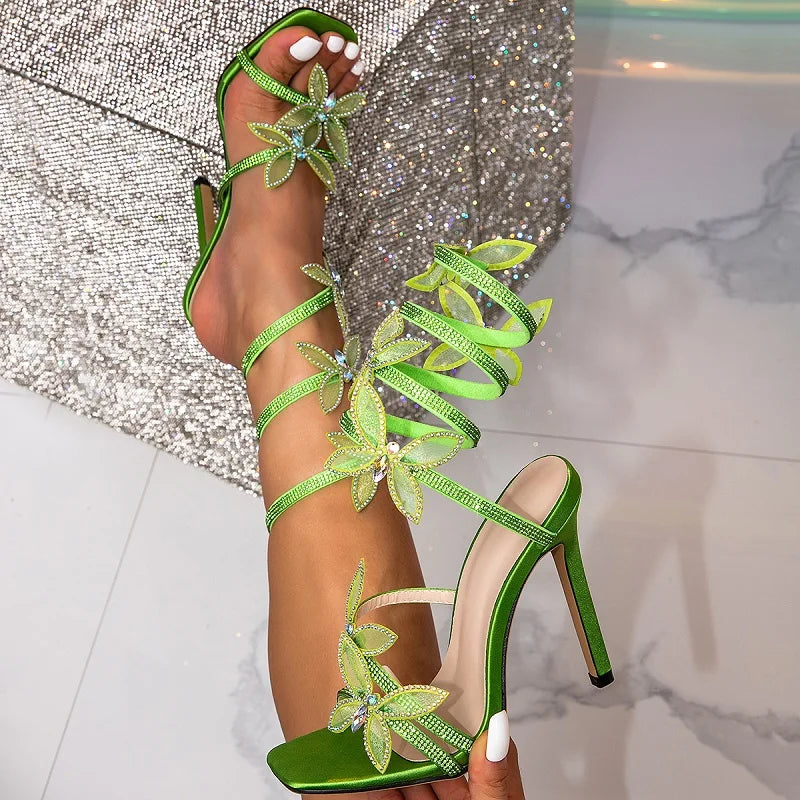 Valenzora | Eilyken Modische Sexy Peep Toe Kristall Schmetterling Knoten Knöchelriemen Sandalen Damen Stiletto High Heels Schuhe Bankett Party Pumps