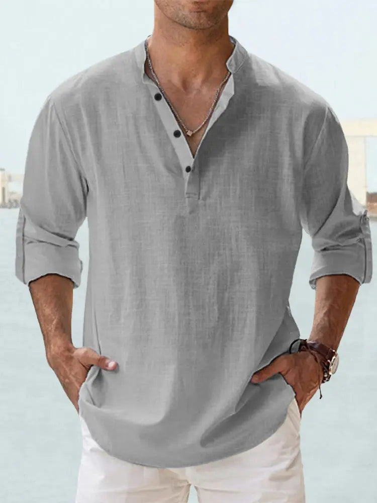 Valenzora | Airy linen shirt with Henley collar