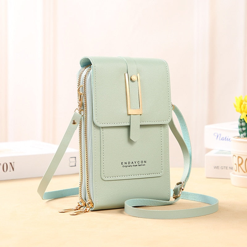 Valenzora Leder-Smartphone-Clutch | Damenhandtasche mit Touchscreen-Fenster