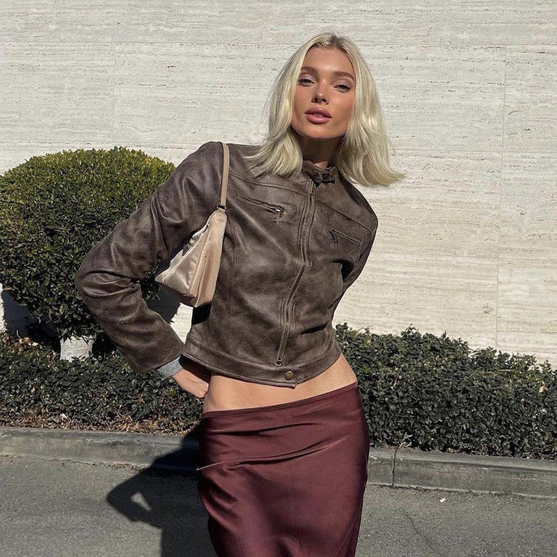 Valenzora | Vintage-Kunstlederjacke mit Reißverschlusstaschen