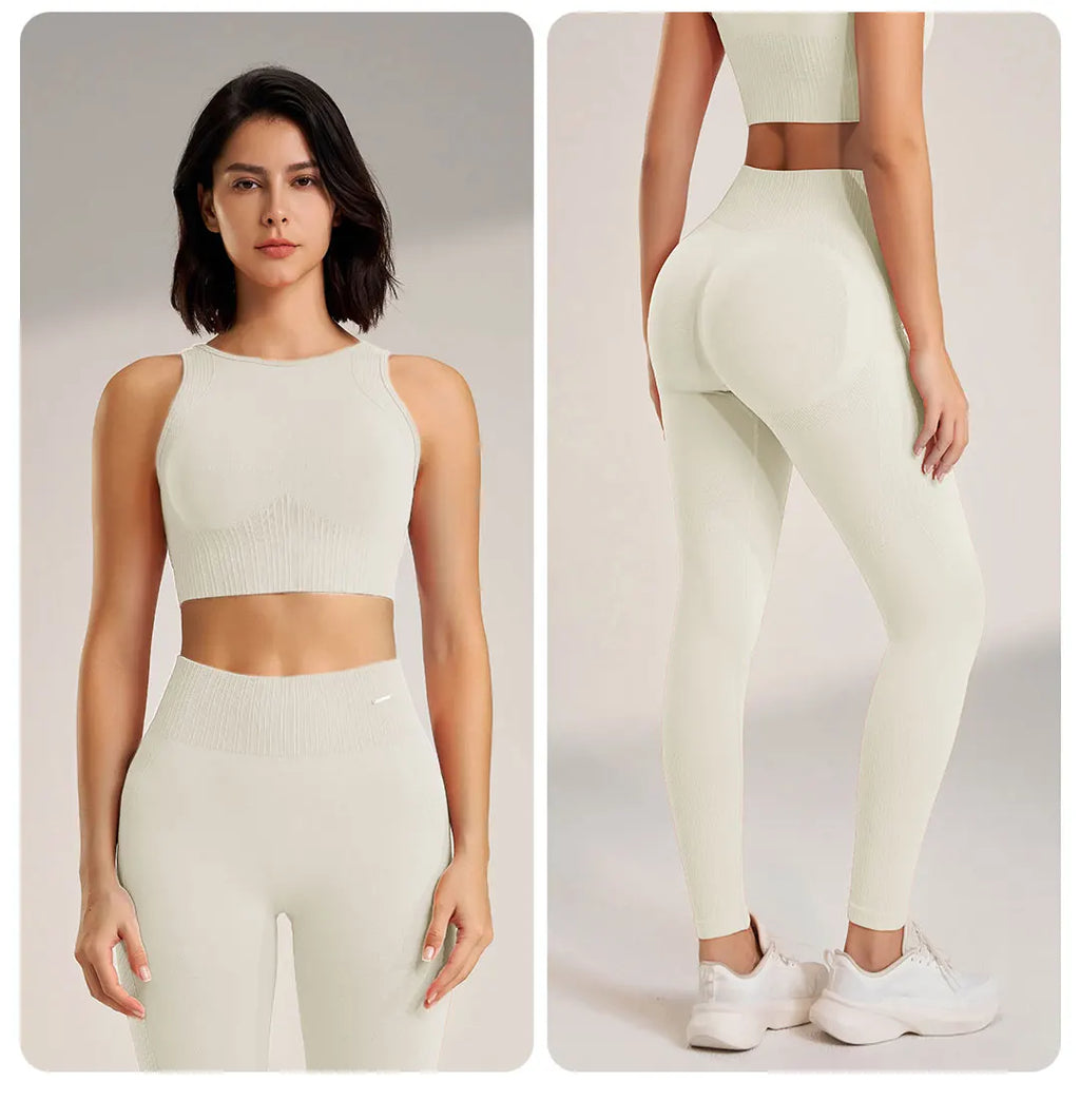 Valenzora | Nahtloses Yoga-Set – Hochtaillierte Leggings & Top Zweiteiliges Fitness-Outfit
