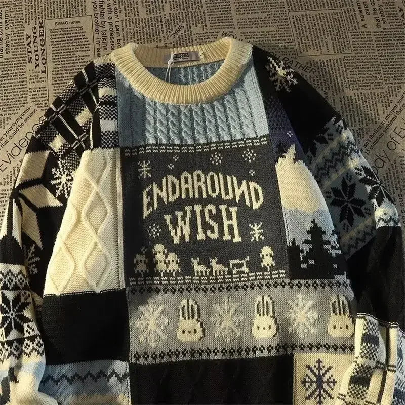 Valenzora - Ugly Christmas Sweater - Loose retro sweater with V-neck and color block design