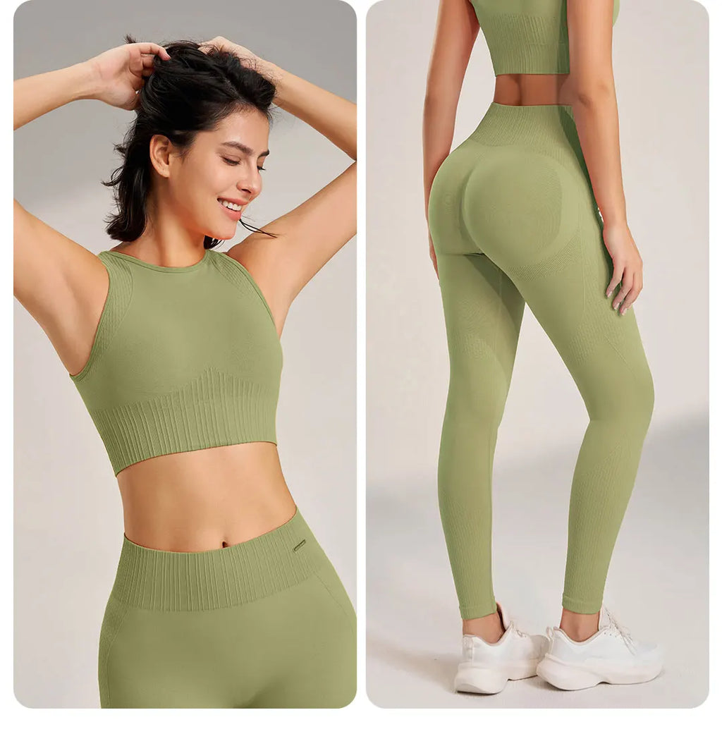 Valenzora | Nahtloses Yoga-Set – Hochtaillierte Leggings & Top Zweiteiliges Fitness-Outfit