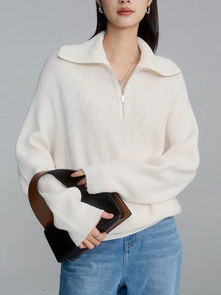 Striped turtleneck women's sweater with zipper
