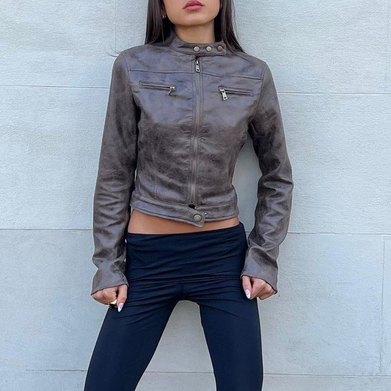 Valenzora | Vintage faux leather jacket with zip pockets