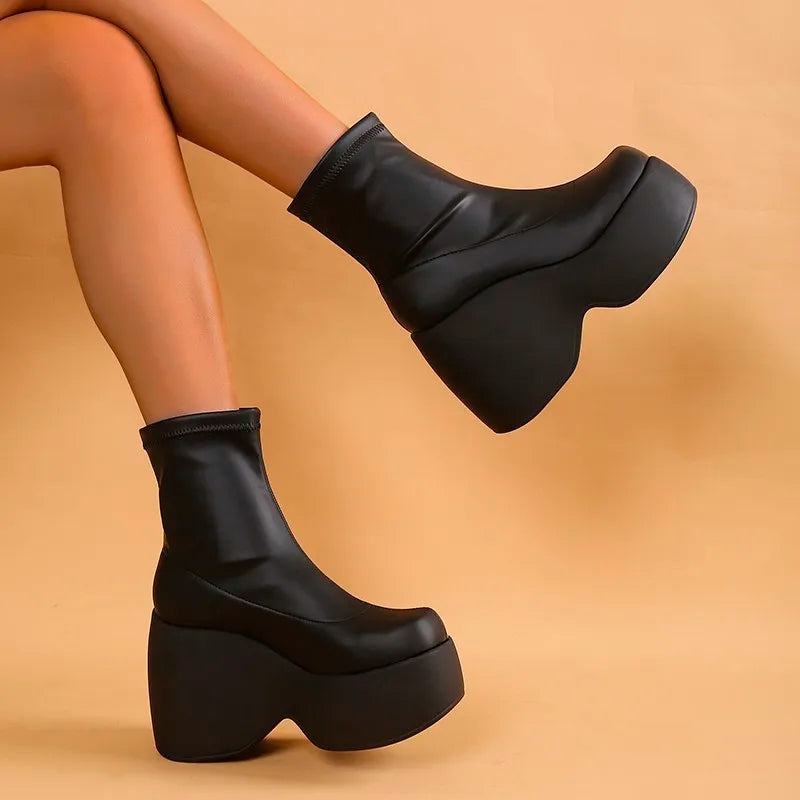 Valenzora | Gothic klobige Plateau-Stiefeletten mit Reißverschluss