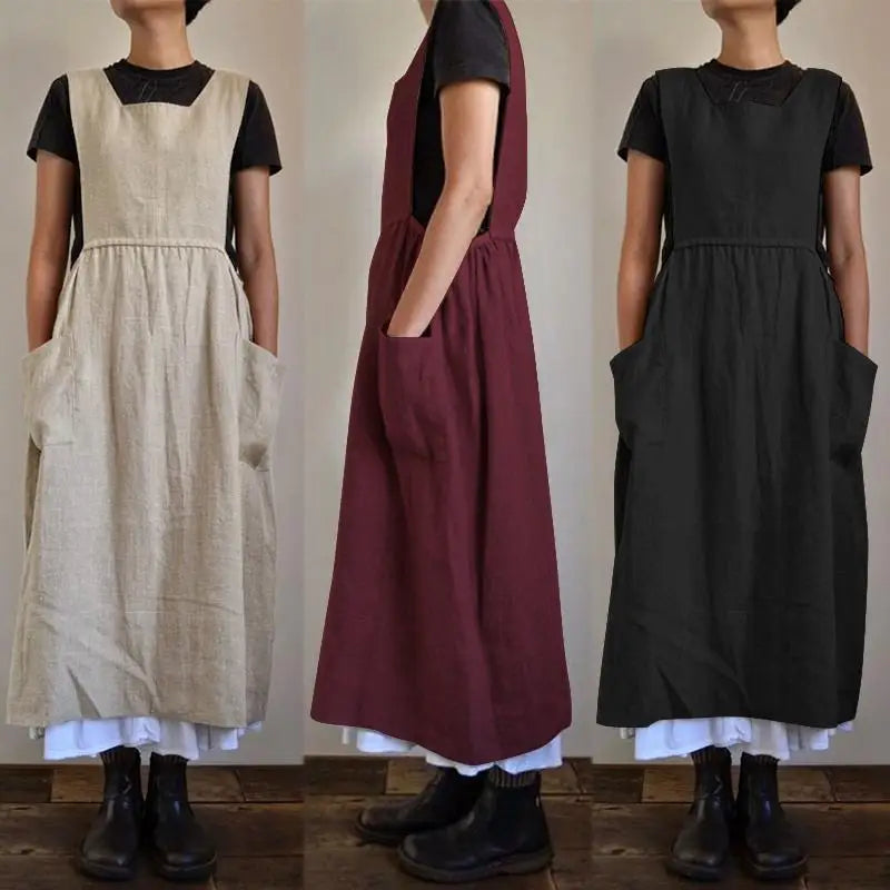 Valenzora | Linen and cotton blend pinafore dress with pockets for women, Pensacola