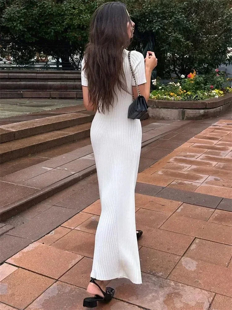 Valenzora | Patchwork Lapel Knit Maxi Dress