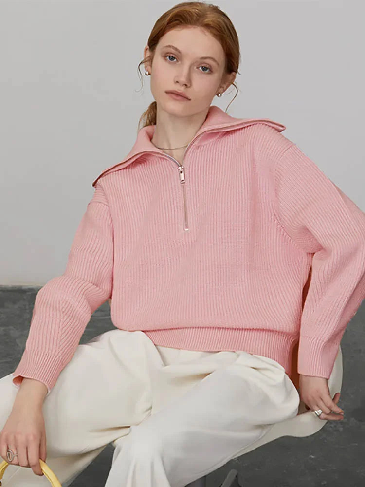Striped turtleneck women's sweater with zipper