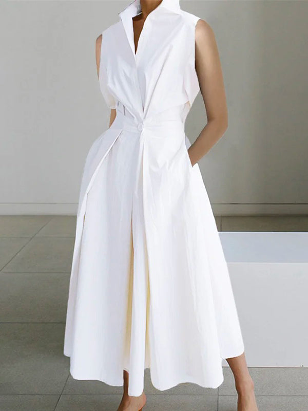 Valenzora | Weißes Baumwollkleid im urbanen Stil mit Hemdkragen
