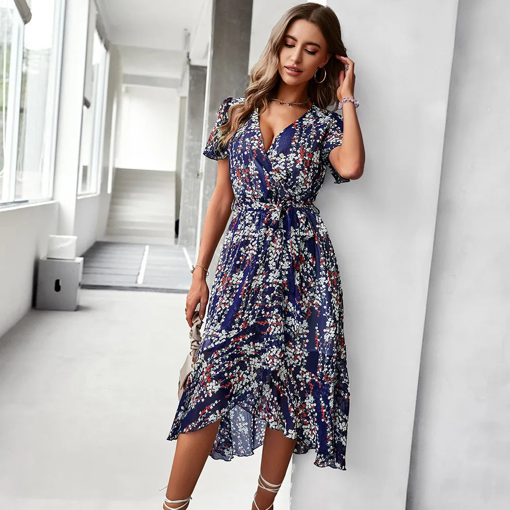 Valenzora | Kurzärmeliges V-Ausschnitt-Kleid für Damen
