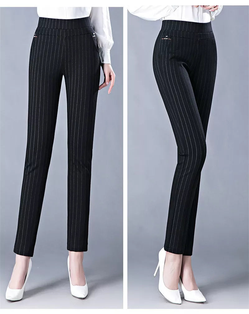 Valenzora Casual Trousers | Elegant women's trousers with a high waist and stripes