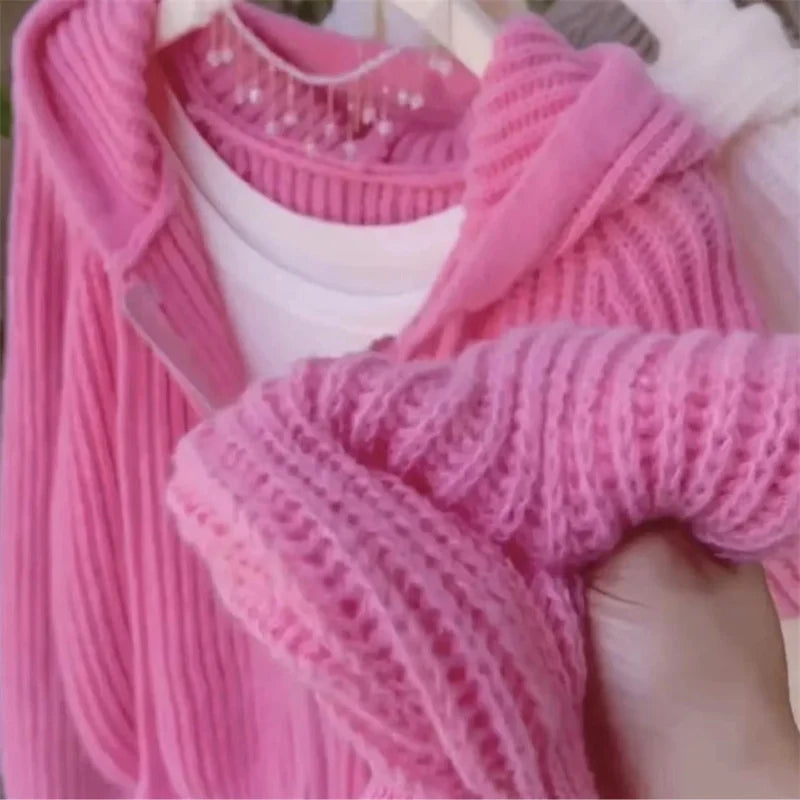Knitted hooded cardigan