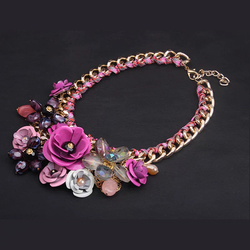 Valenzora | Vintage-Schmuck Elegante Abschlussball-Party Schönheitswettbewerb Hochzeitsgeschenk Blumen-Blüten-Chunky Statement-Halskette für Damen Accessoires