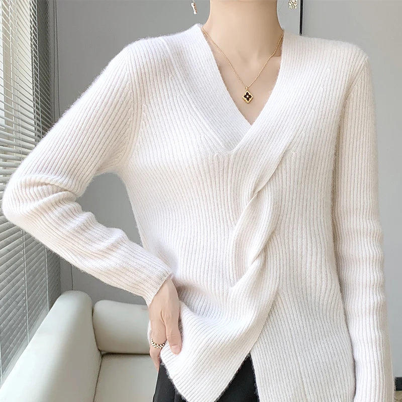 Mirella™ – Damen-Pullover mit verdrehtem V-Ausschnitt