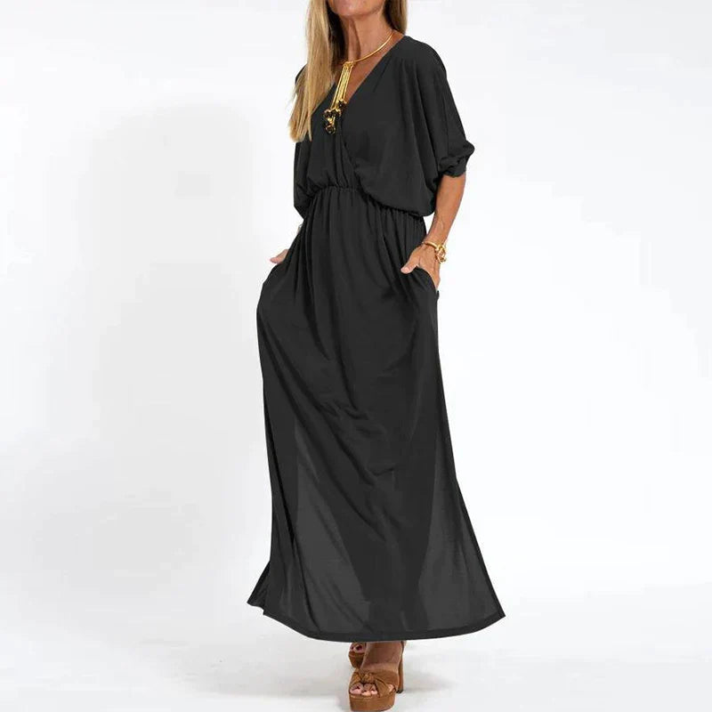 Langes Vintage-Kleid mit seitlichem Schlitz an der Empire-Taille