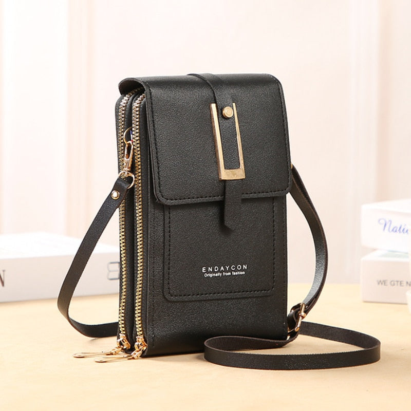 Valenzora Leder-Smartphone-Clutch | Damenhandtasche mit Touchscreen-Fenster