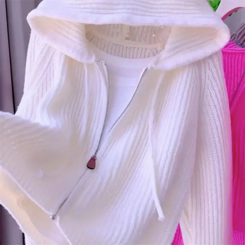 Knitted hooded cardigan