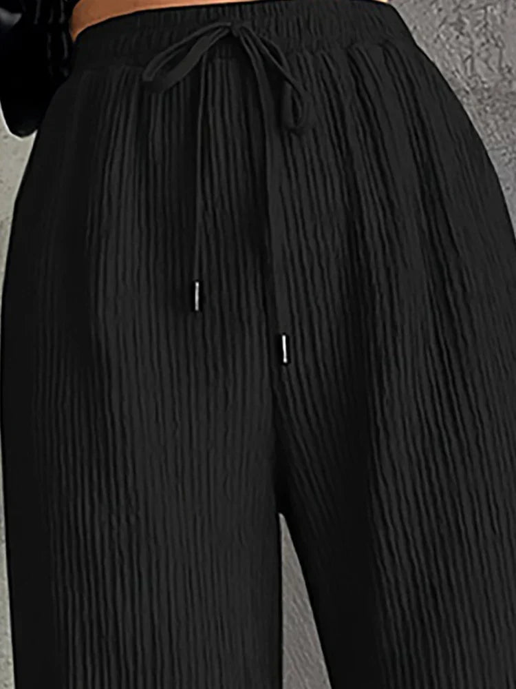 Valenzora | Women's Solid Color Straight Leg Trousers, Simple Fashion, Loose Comfortable Leisure, Versatile Elastic Waistband, New Wide Leg Trousers